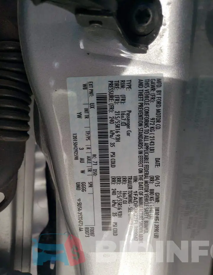 1FADP3K27FL289047 Photo# 12