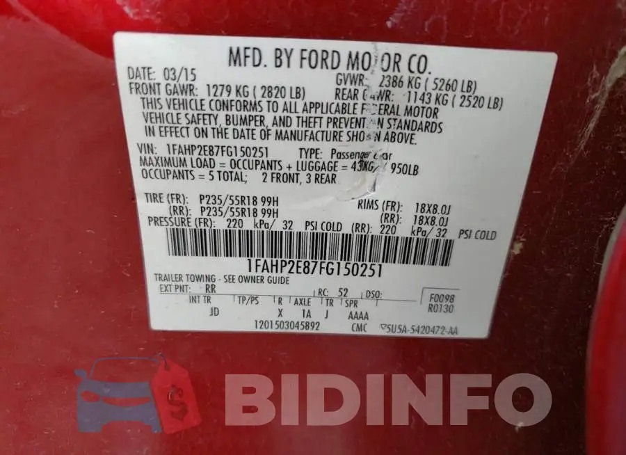 1FAHP2E87FG150251 Photo# 12