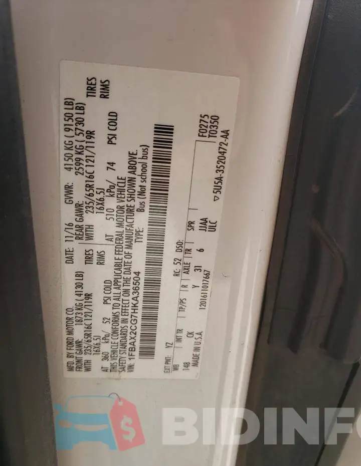 1FBAX2CG7HKA36504 Photo# 10