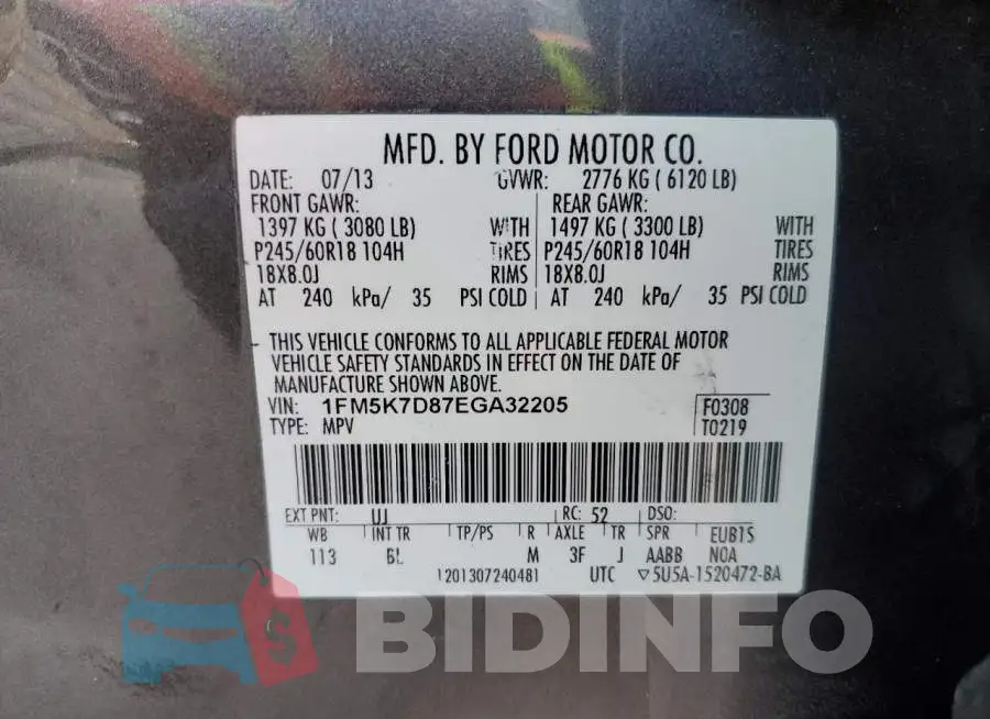 1FM5K7D87EGA32205 Photo# 13