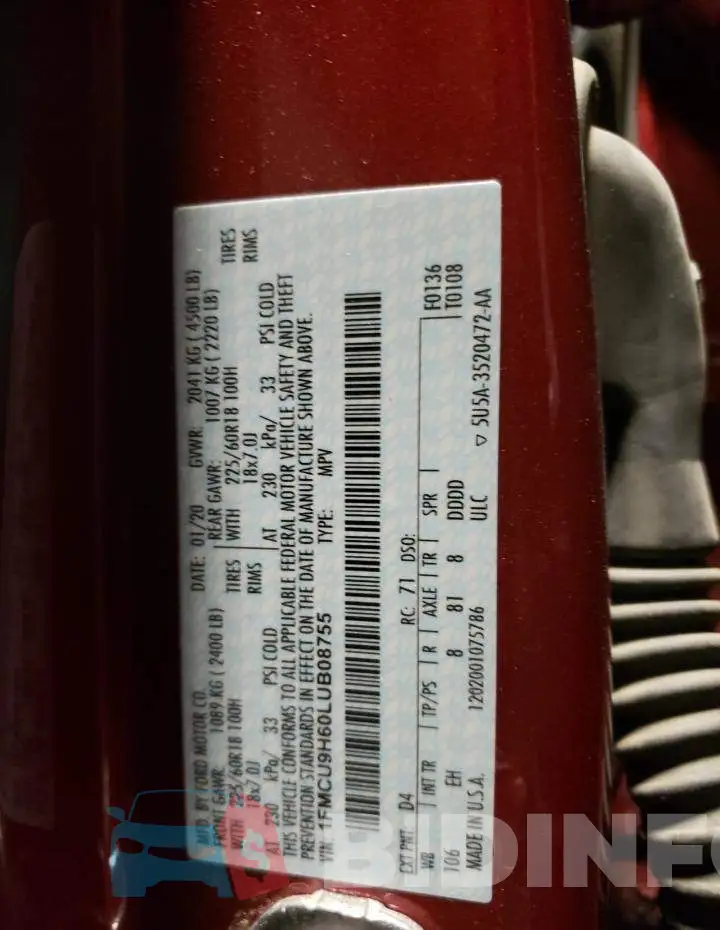 1FMCU9H60LUB08755 Photo# 13