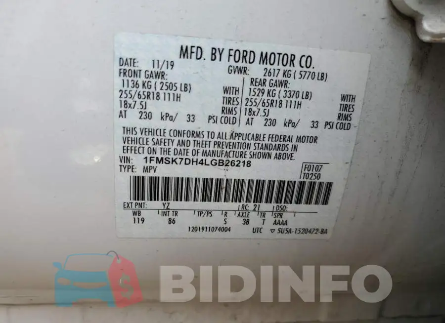 1FMSK7DH4LGB26218 Photo# 13