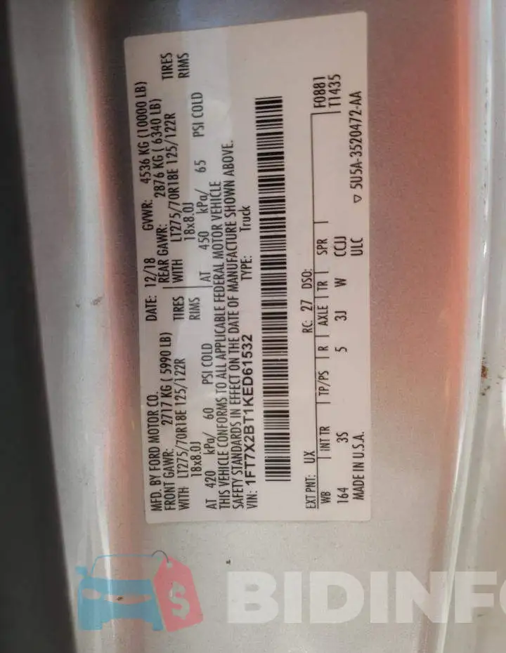 1FT7X2BT1KED61532 Photo# 10