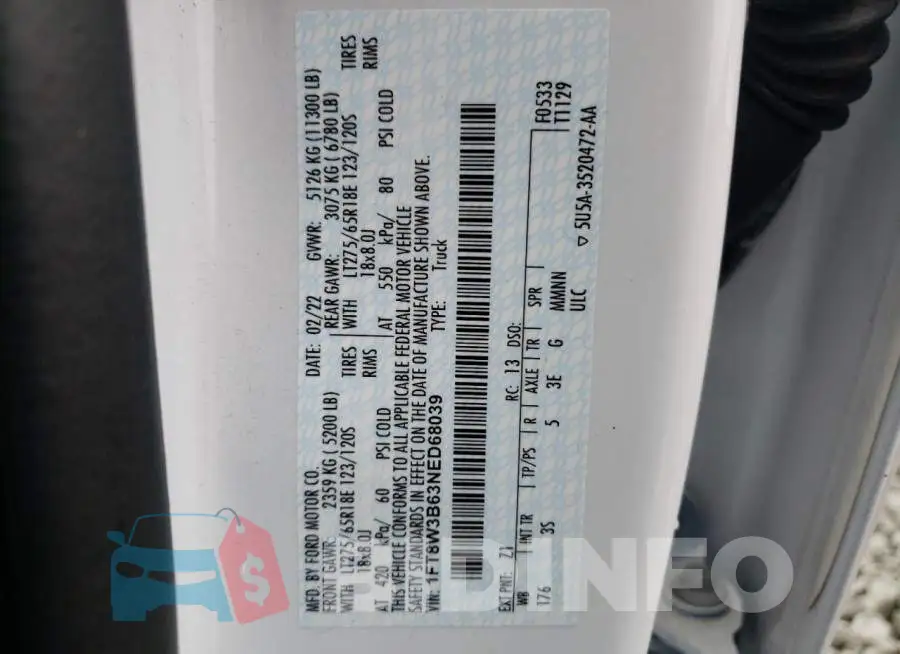 1FT8W3B63NED68039 Photo# 12