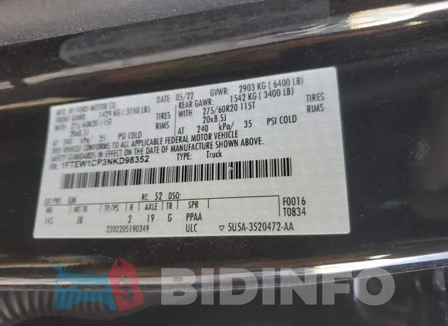 1FTEW1CP3NKD98352 Photo# 12