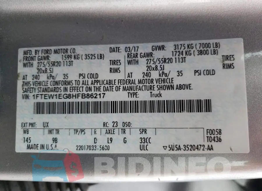 1FTEW1EG8HFB86217 Photo# 10
