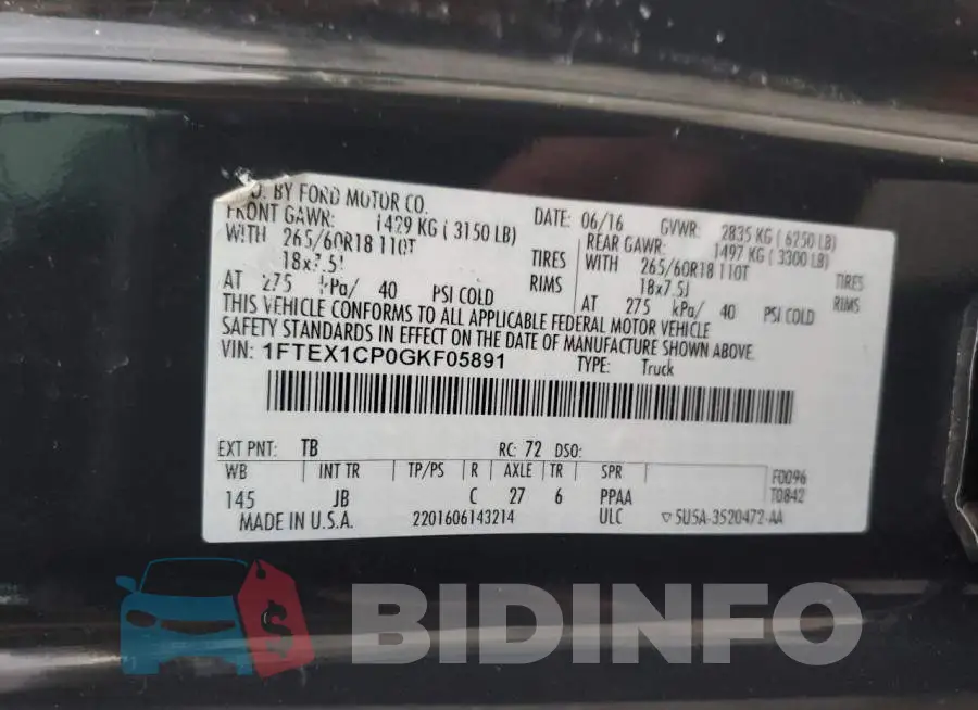 1FTEX1CP0GKF05891 Photo# 12