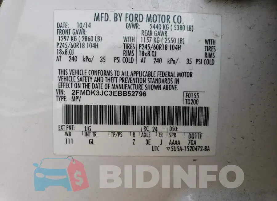 2FMDK3JC3EBB52796 Photo# 13