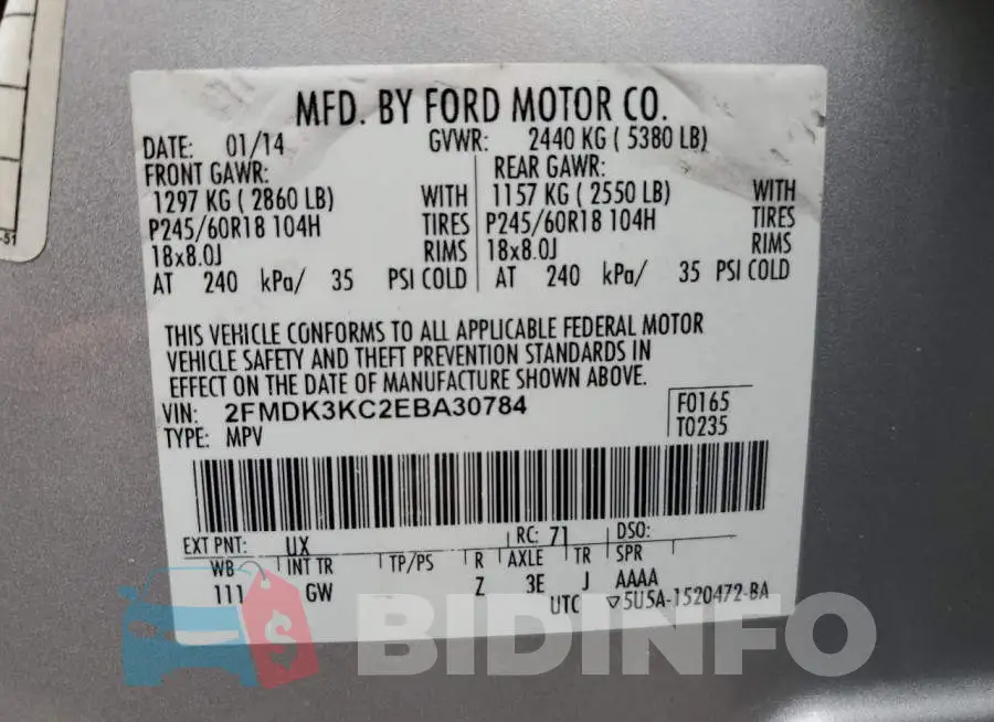 2FMDK3KC2EBA30784 Photo# 10