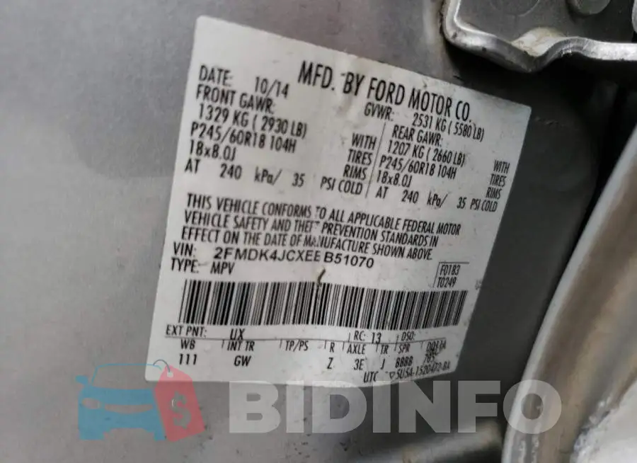 2FMDK4JCXEBB51070 Photo# 12
