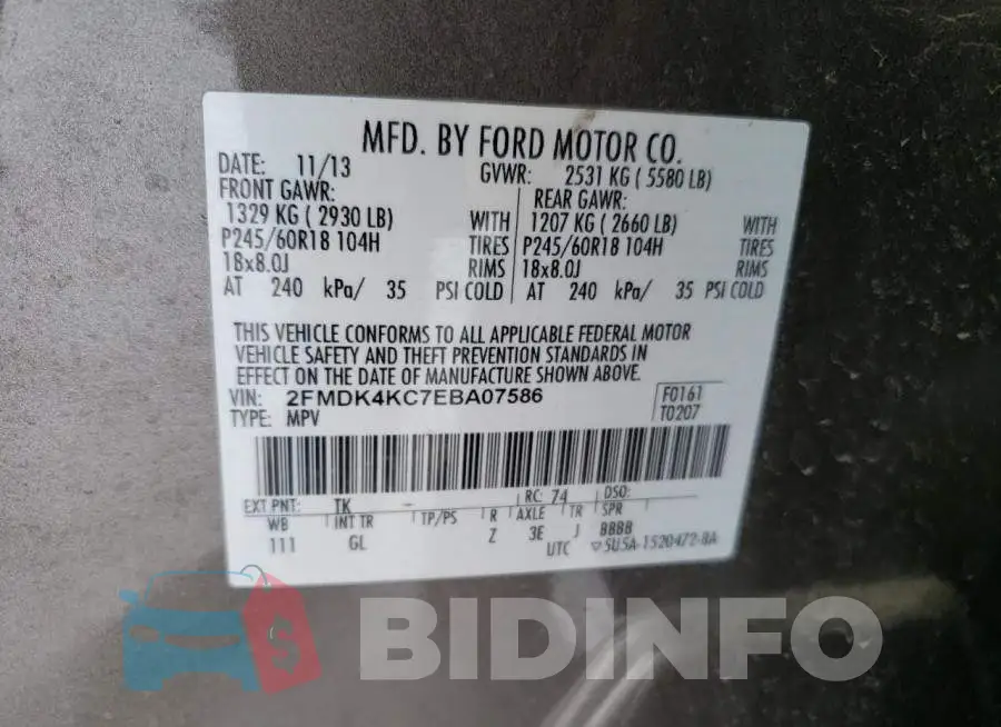 2FMDK4KC7EBA07586 Photo# 13