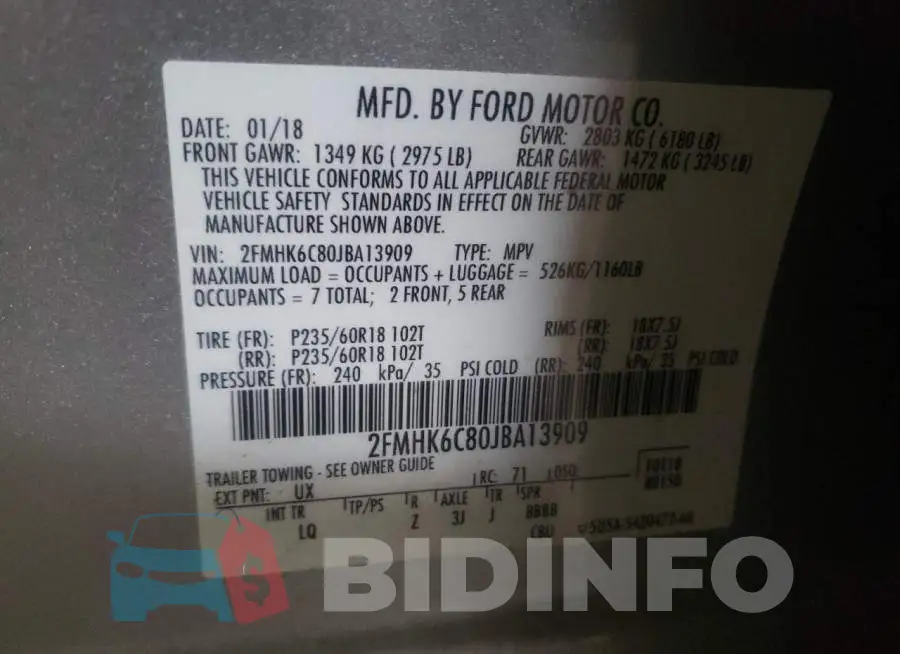 2FMHK6C80JBA13909 Photo# 13