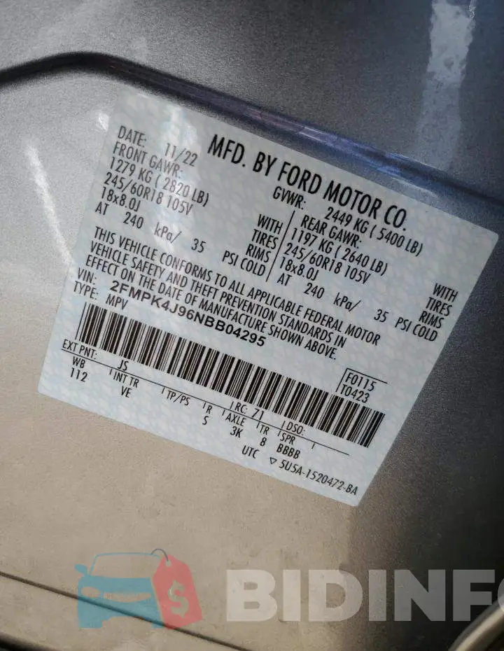 2FMPK4J96NBB04295 Photo# 12
