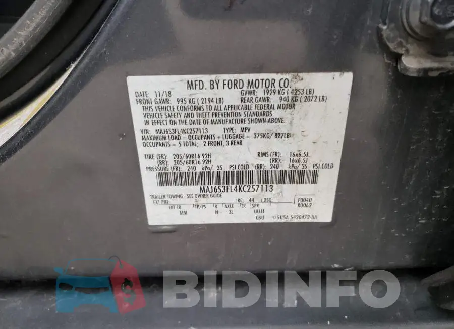 MAJ6S3FL4KC257113 Photo# 12