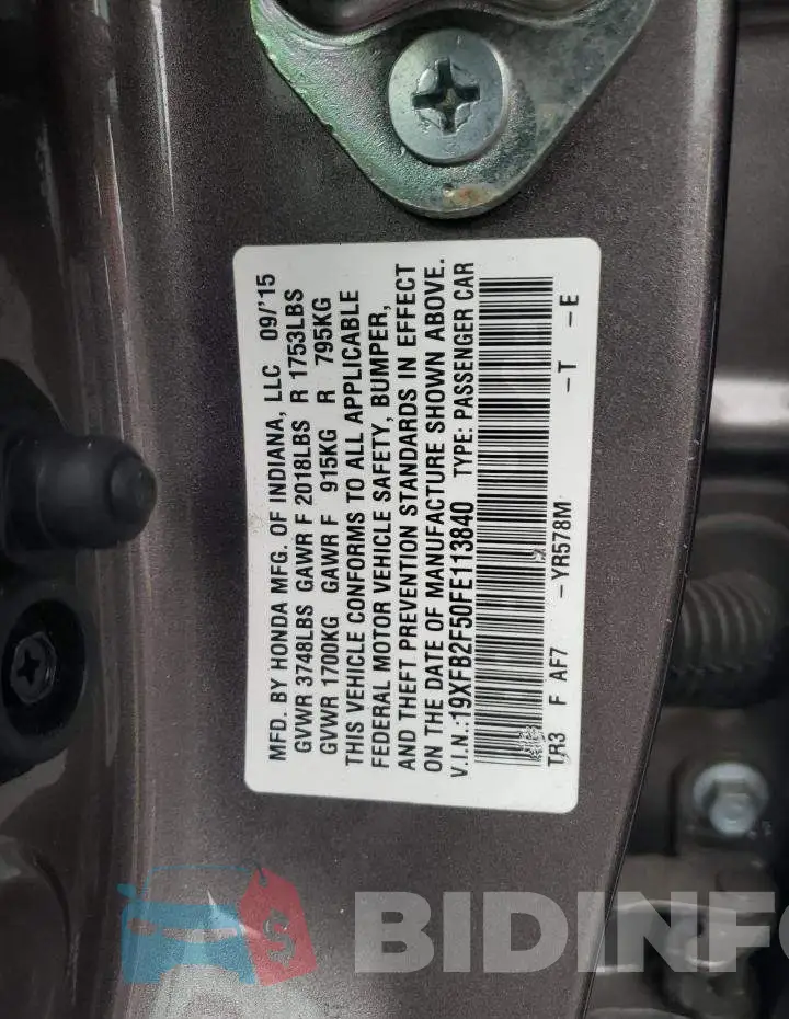 19XFB2F50FE113840 Photo# 12