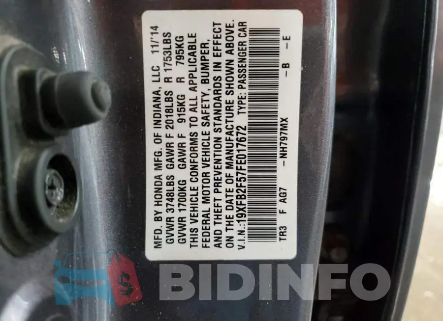 19XFB2F57FE017672 Photo# 12