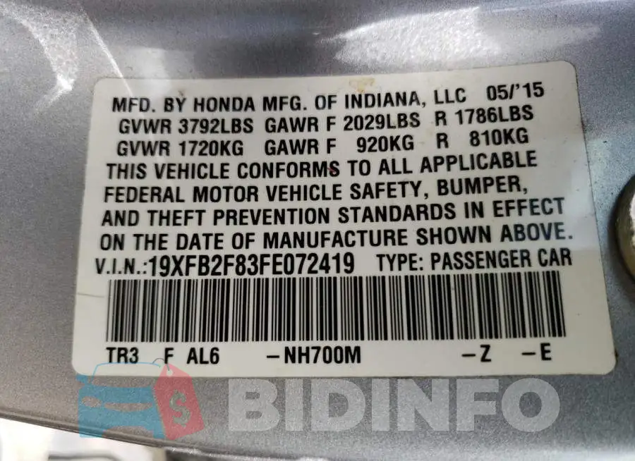 19XFB2F83FE072419 Photo# 12