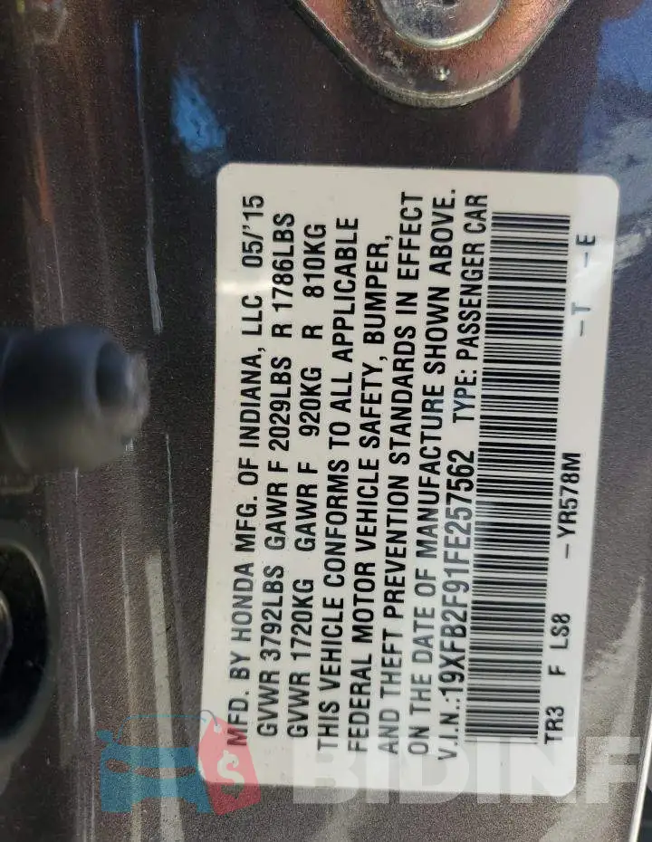 19XFB2F91FE257562 Photo# 13