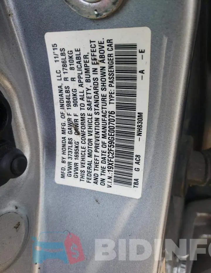 19XFC2F59GE007076 Photo# 12