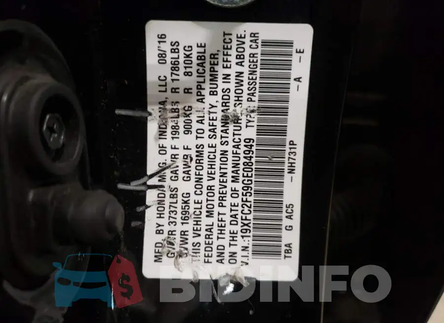 19XFC2F59GE084949 Photo# 12