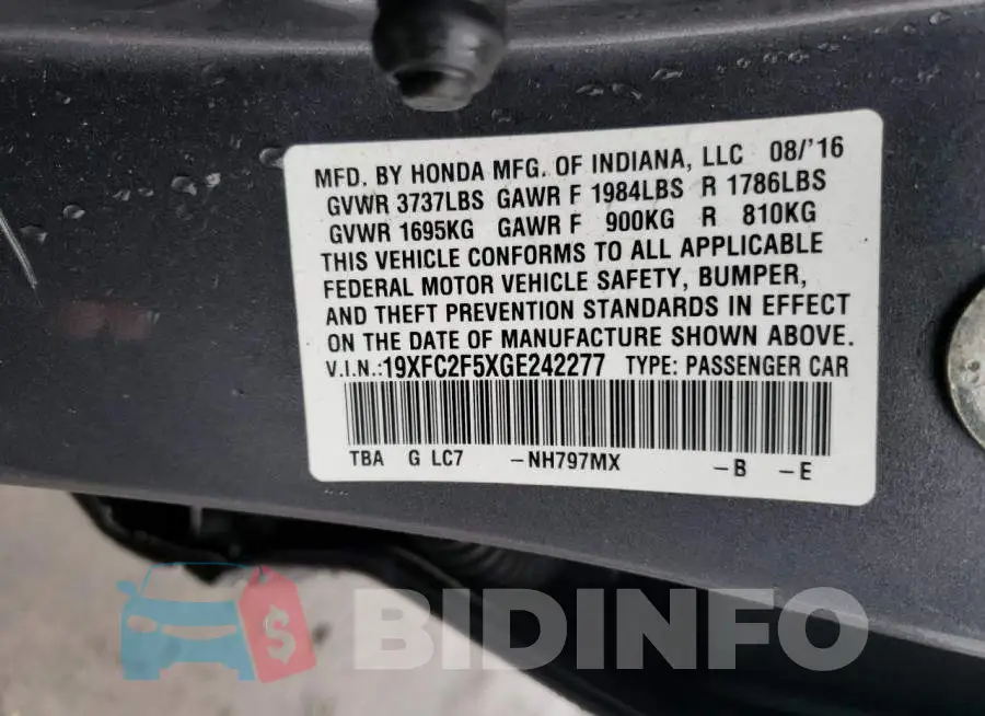 19XFC2F5XGE242277 Photo# 12
