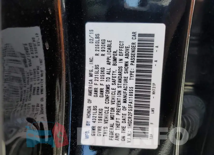 1HGCR2F55FA118955 Photo# 12