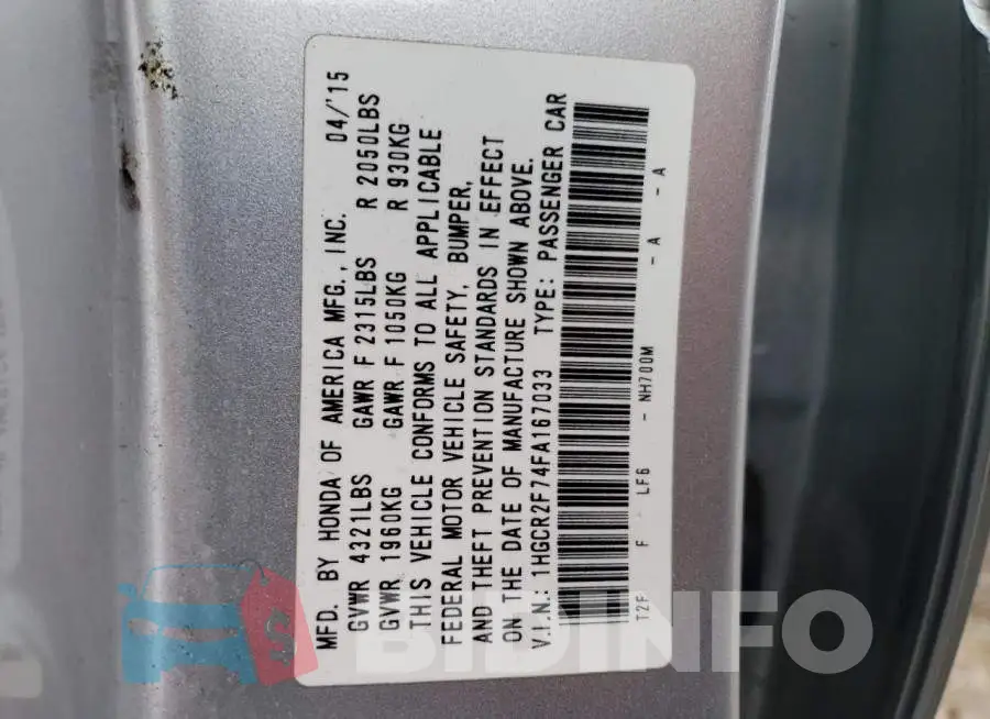 1HGCR2F74FA167033 Photo# 13