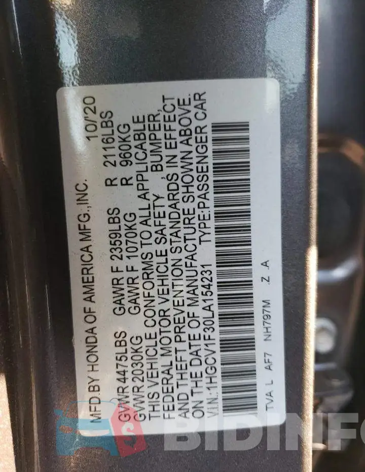 1HGCV1F30LA154231 Photo# 13