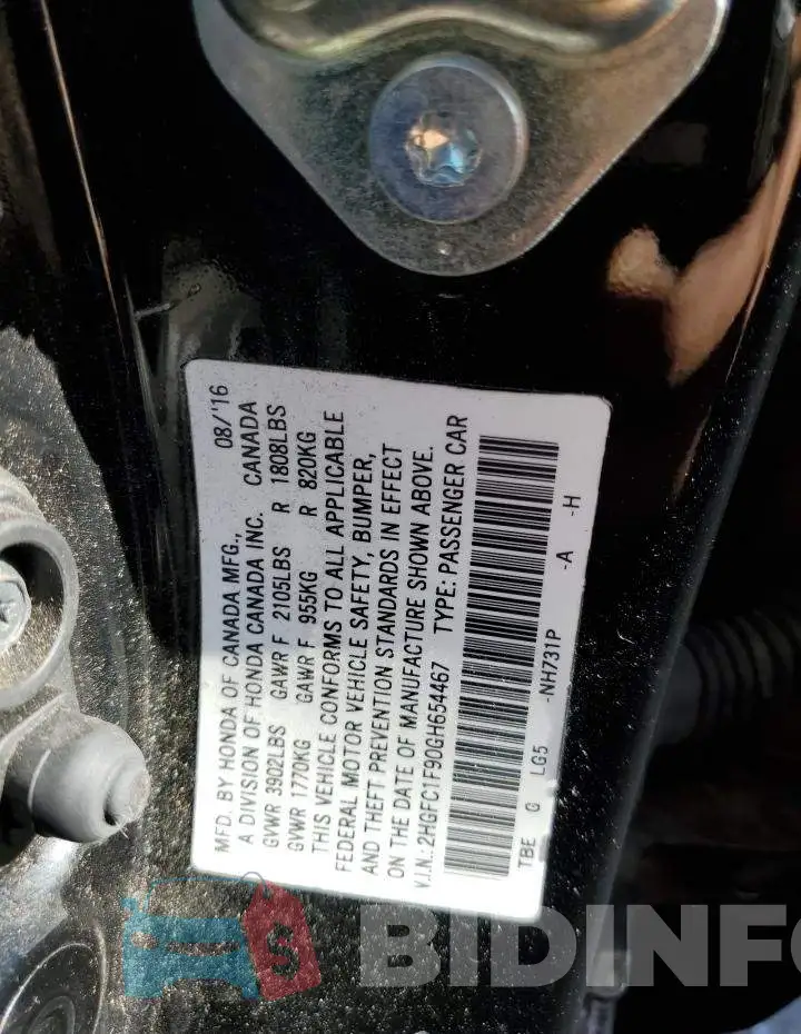 2HGFC1F90GH654467 Photo# 10