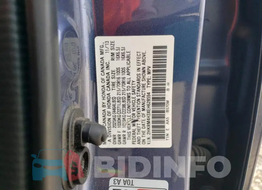2HKRM4H3XEH628594 Photo# 13