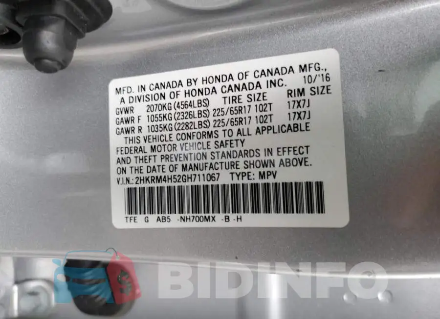 2HKRM4H52GH711067 Photo# 10