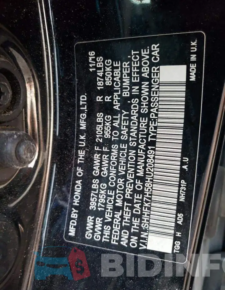 SHHFK7H58HU208491 Photo# 10