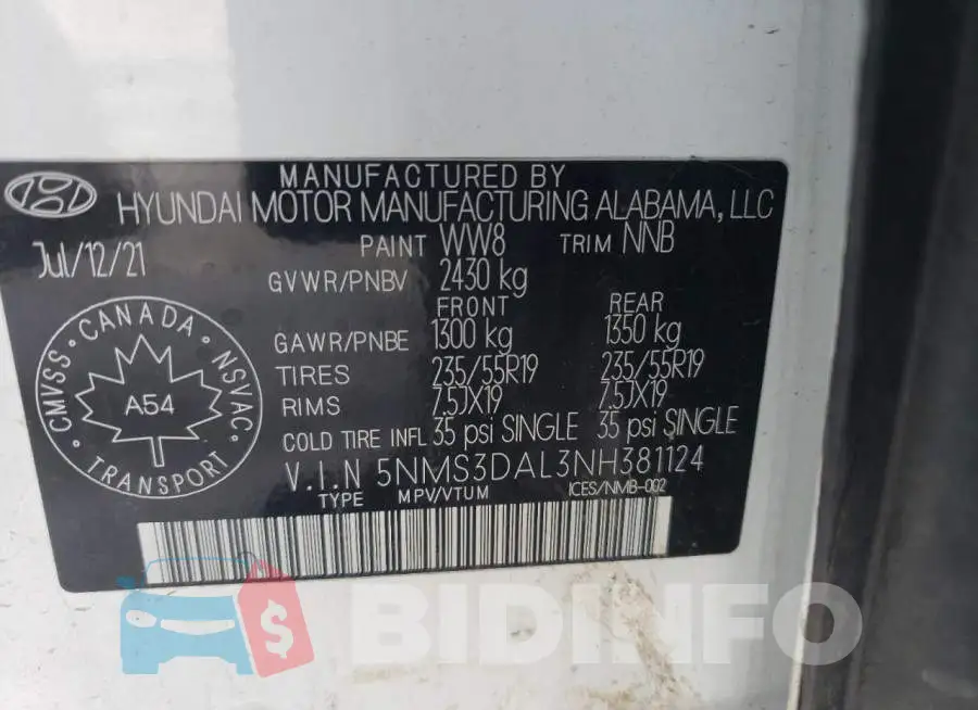 5NMS3DAL3NH381124 Photo# 14
