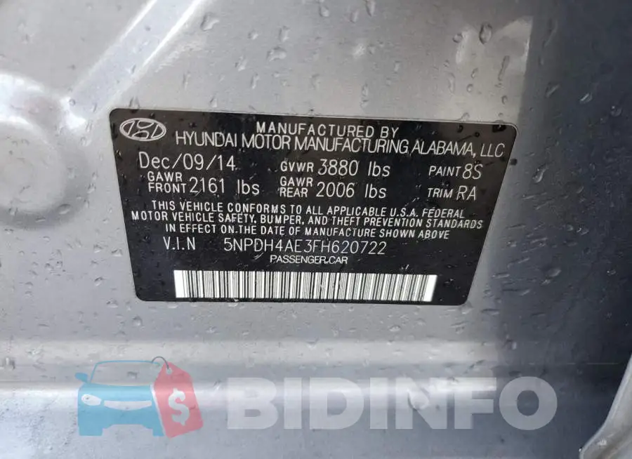 5NPDH4AE3FH620722 Photo# 12