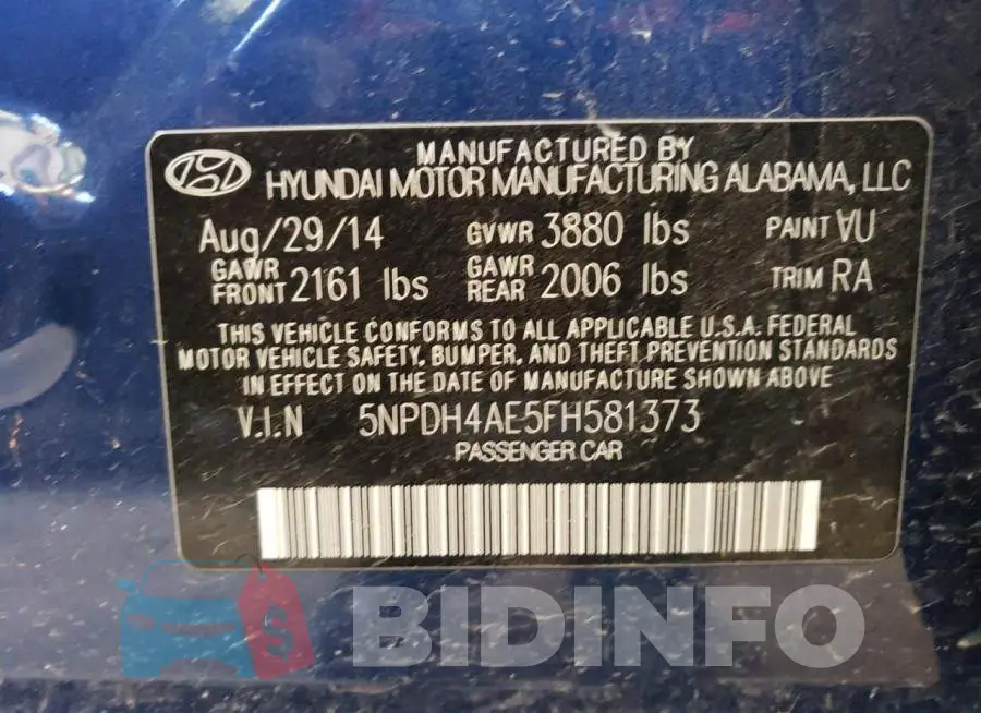 5NPDH4AE5FH581373 Photo# 12