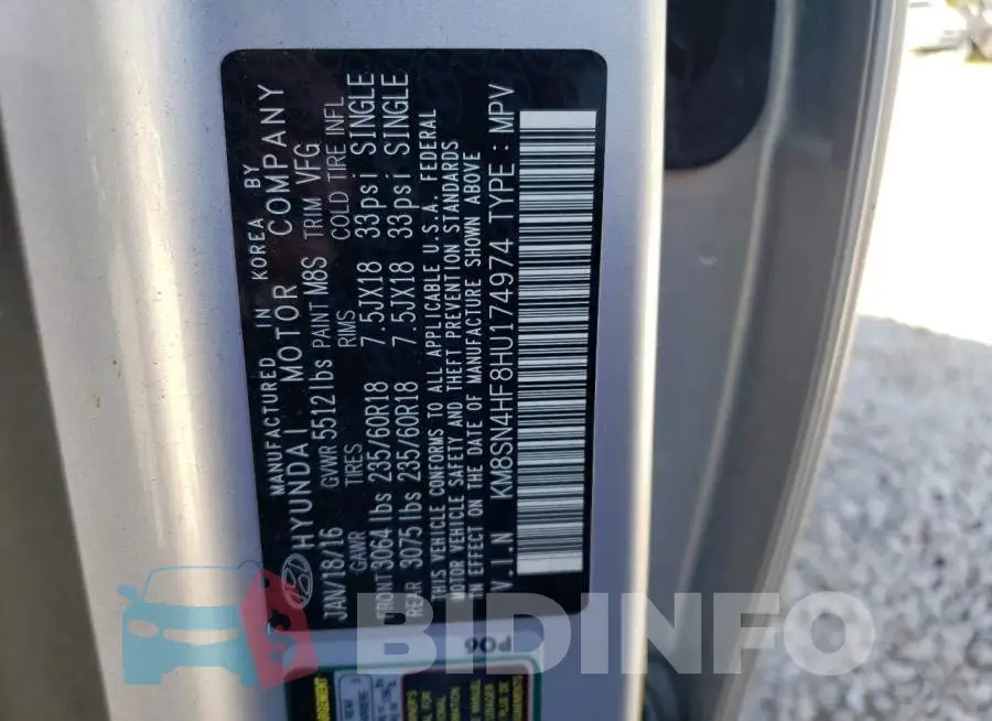KM8SN4HF8HU174974 Photo# 14