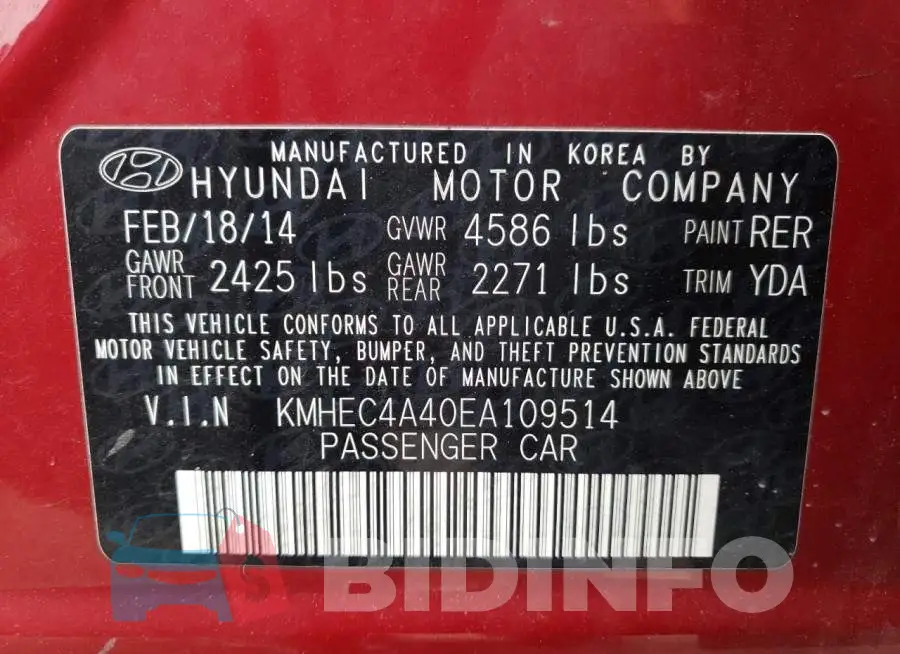 KMHEC4A40EA109514 Photo# 13