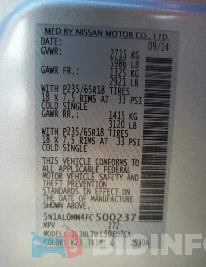 5N1AL0MM4FC500237 Photo# 13