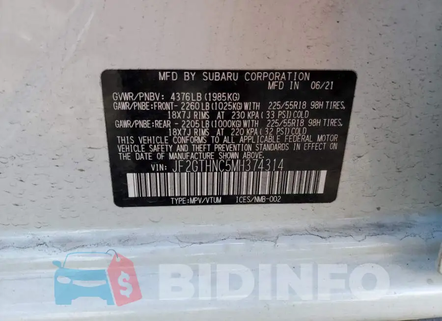 JF2GTHNC5MH374314 Photo# 12