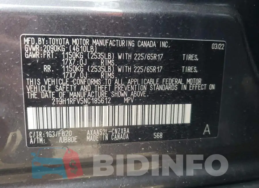 2T3H1RFV5NC185612 Photo# 13