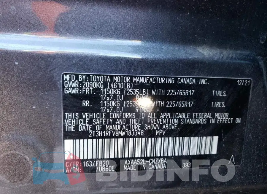 2T3H1RFV8MW183348 Photo# 13