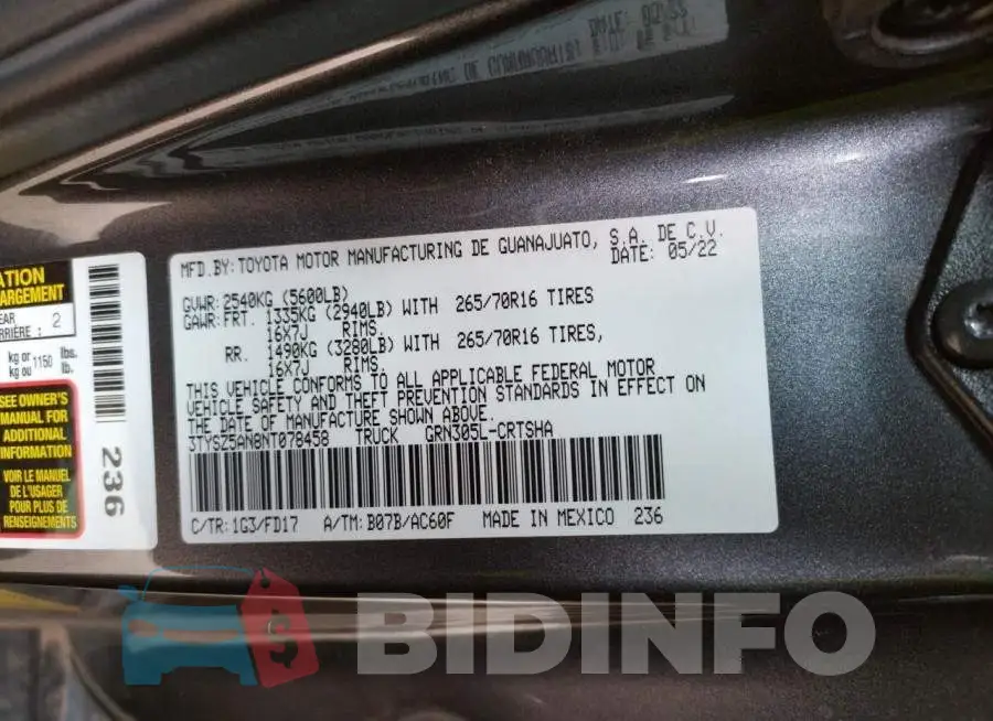 3TYSZ5AN8NT078458 Photo# 12