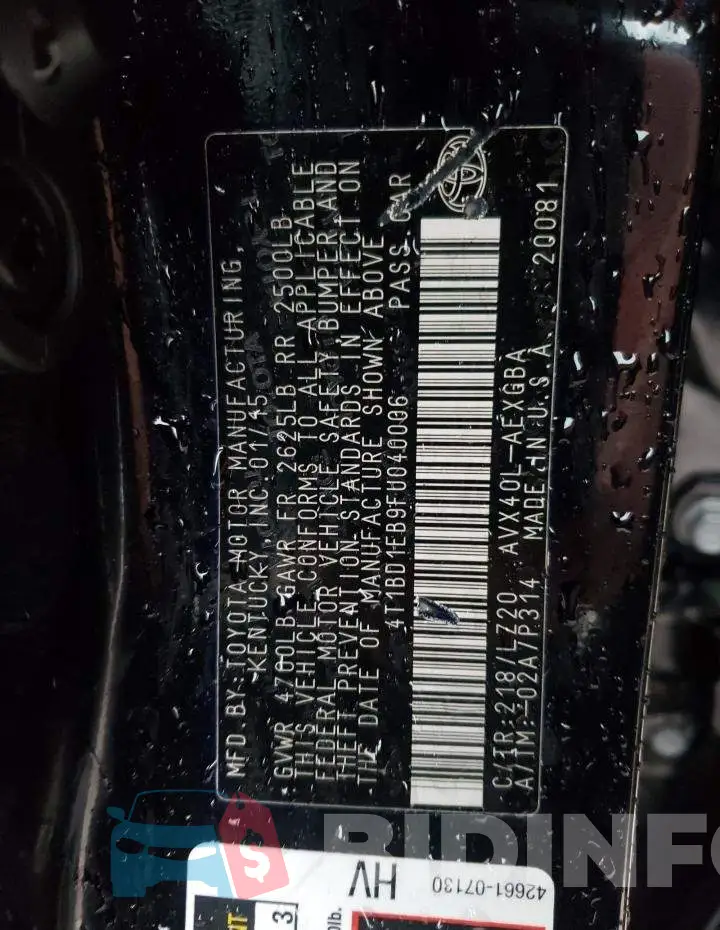 4T1BD1EB9FU040006 Photo# 12