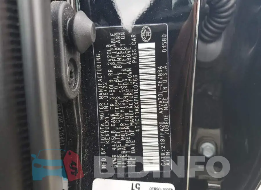 4T1C11AKXPU100766 Photo# 12