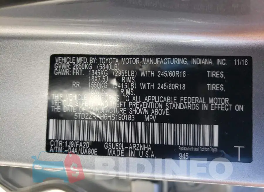 5TDZZRFH6HS190183 Photo# 14