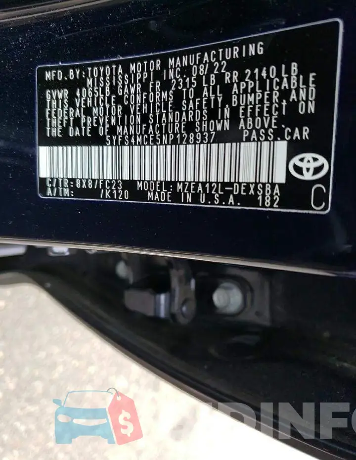 5YFS4MCE5NP128937 Photo# 12