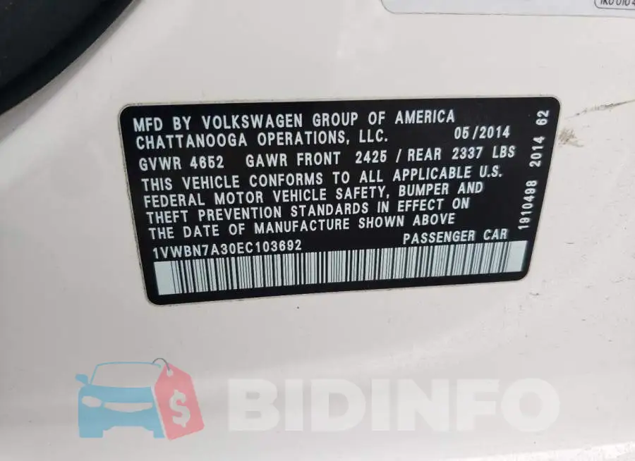 1VWBN7A30EC103692 Photo# 12