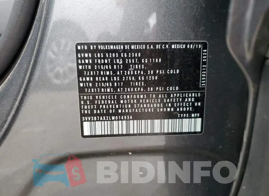 3VV3B7AX2LM014934 Photo# 14