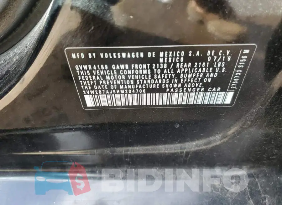 3VW2B7AJ5HM204706 Photo# 12