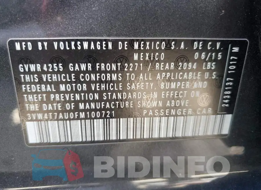 3VW4T7AU0FM100721 Photo# 13